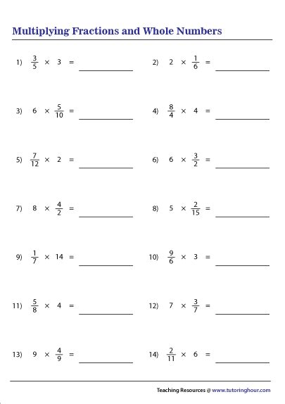 Multiplying Fractions And Whole Numbers Worksheet Multiply And Divide