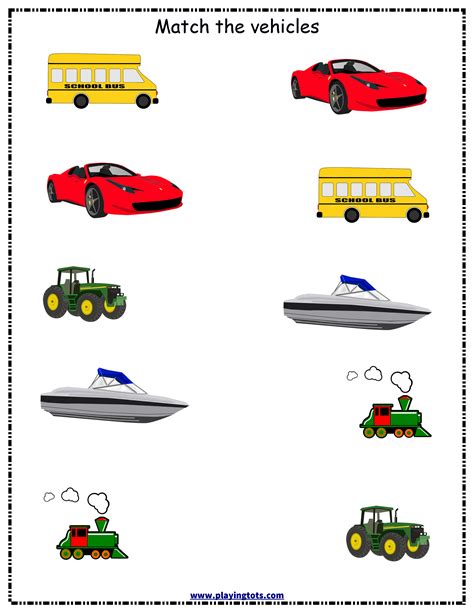 Free Vehicle Matching Printable Worksheet For Toddler Free Preschool