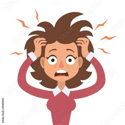 vector illustration of funny brunette stressed woman with her hands on the head and wide opened