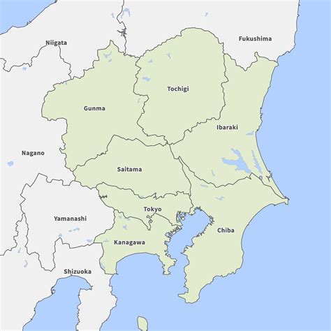 The total area 17,000 km2 covers more than half of the region extending over tokyo, saitama prefecture, kanagawa prefecture, chiba prefecture, gunma prefecture. Map of Kanto region | Map-It