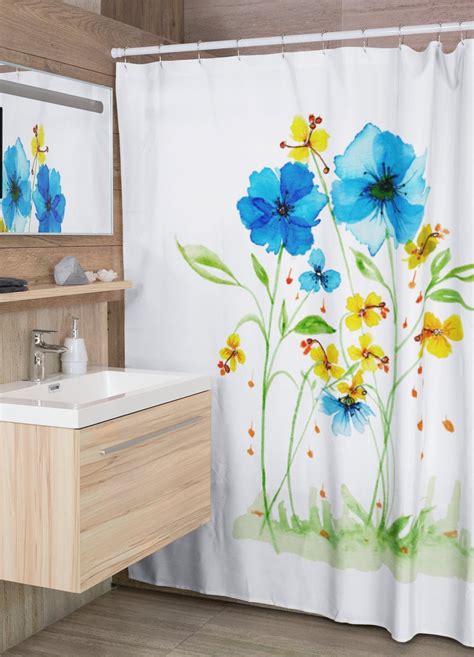 Floral Shower Curtains Watercolors Blue And Yellow Flowers Etsy