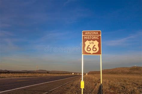 Sign For Arizona Historic Route 66 On Remote Desert Highway Editorial