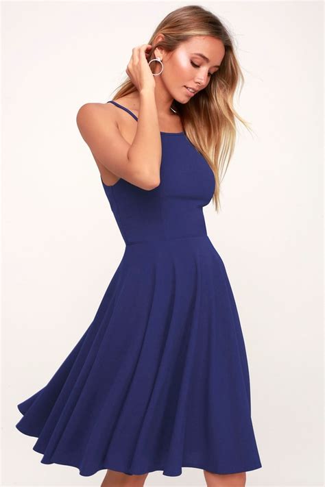 Cute Royal Blue Dress Midi Dress Fit And Flare Dress Lulus