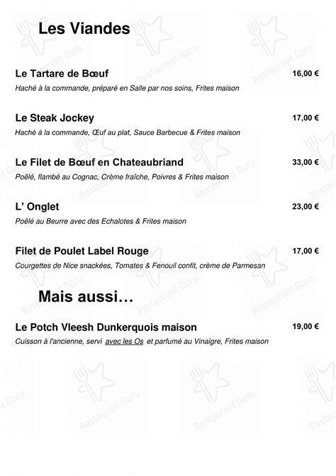 Menu Au L Escargot Restaurant Valenciennes 34 Place Des Armes