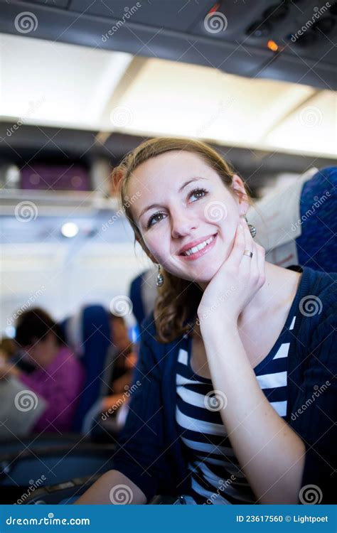 Female Passenger On Board Of An Aircraft Stock Photo Image Of Pretty