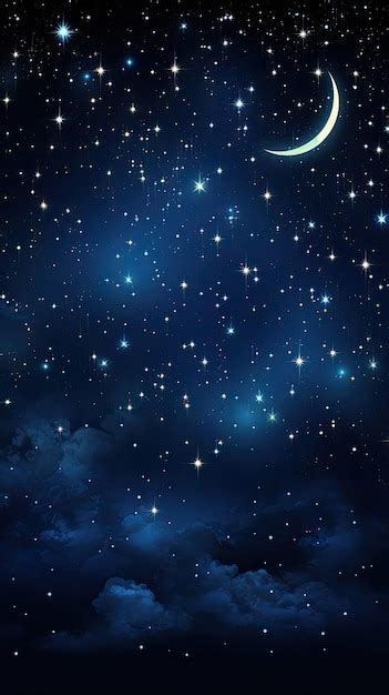 Сверкающее ночное небо со светящимися звездами и серпом луны обои для