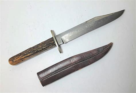 Antique G Wostenholm And Son Sheffield England Stag Handled Bowie Knife