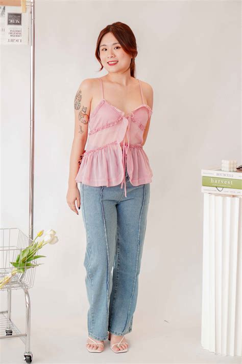 Hadley Frills Sheer Top In Pink