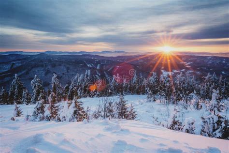 Sunrise In Snowy Mountains Stock Photo Image Of High 112634874