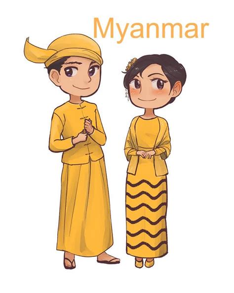 Myanmar National Costume Cartoon Yuko S Collection Myanmar Greek
