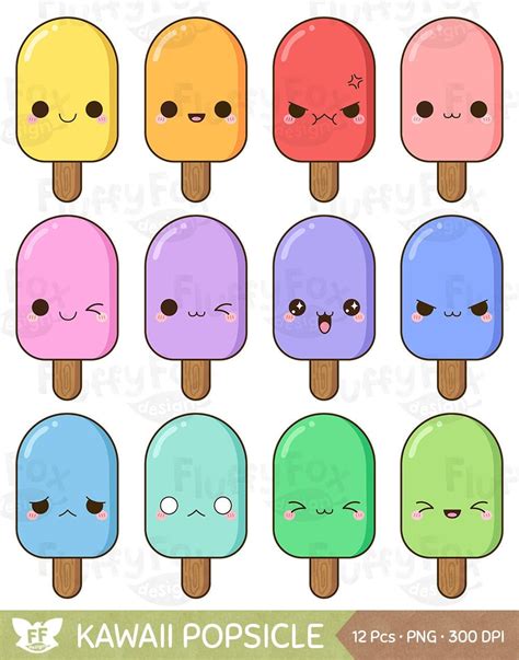 Kawaii Popsicle Clipart Cute Popsicles Clip Art Ice Cream Etsy