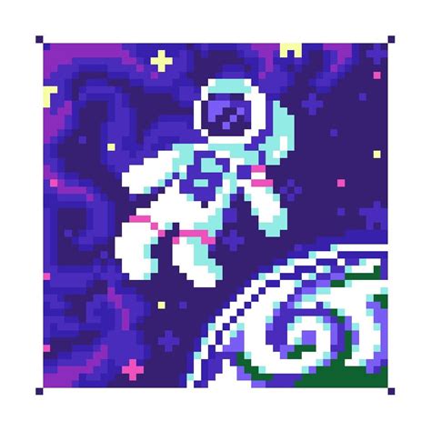 An Old Pixel Art Spaceman Is Flying Through The Air