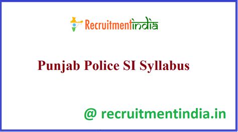 Punjab Police SI Syllabus 2021 Sub Inspector Exam Pattern