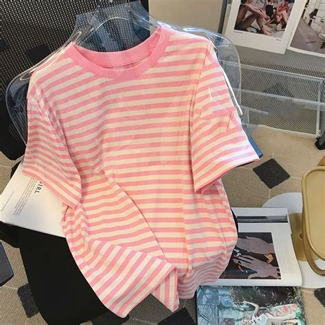 stripe colorblock round collar t shirt