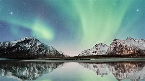 Download 2560x1440 wallpaper northern lights, snow mountains ...