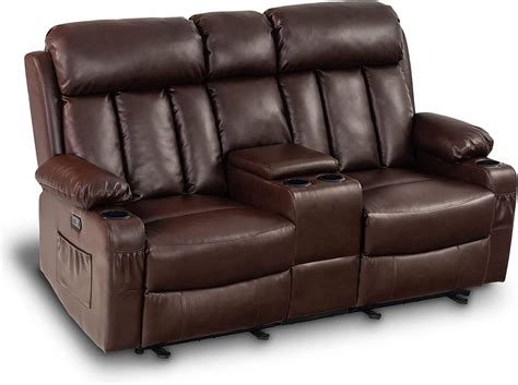 Mcombo Electric Power Loveseat Recliner Faux Leather Power Reclining Sofa With Heat And Massage