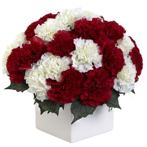 Nearly Natural 1372 Rw Carnation Arrangement With Vase Redwhite 11