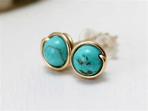 Gold Turquoise Earrings 14k Gold Filled Turquoise Post