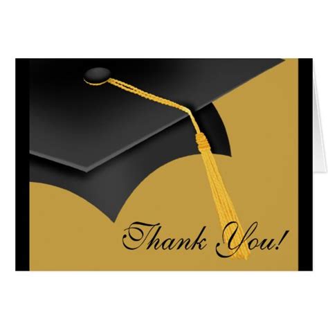 Graduation Thank You Note Card Black Gold Grad Cap Zazzle
