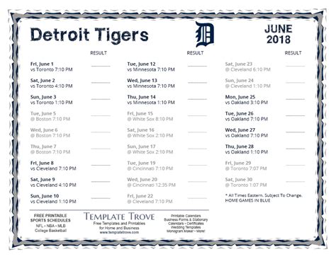 Printable 2018 Detroit Tigers Schedule