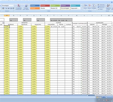 Planilha De Controle De Margens Sobre Vendas Excel Xls 2m Informática