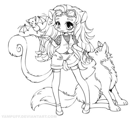 See more ideas about dog coloring page, coloring pages, coloring books. Skunk Girl with Wolf and Bat - Lineart Commission | Chibi ...