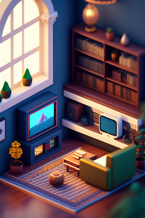 Lexica Detailed Isometric Living Room Pixel Art Unreal Engine Voxel