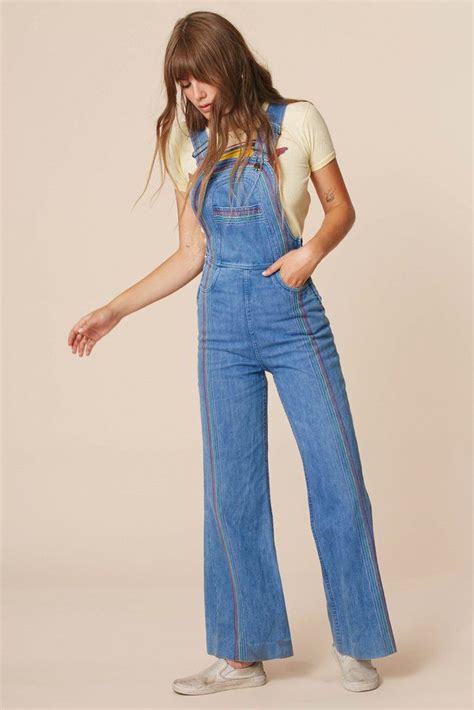 Retro Rainbow Overalls Overalls Embroidered Jumpsuit High Waisted