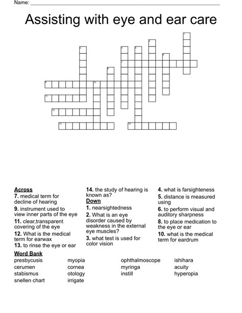 Assisting With Eye And Ear Care Crossword Wordmint