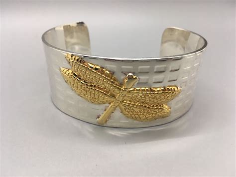 Sterling Silver Cuff Bracelet With A Raised Dragonfly Centerpiece Cuff