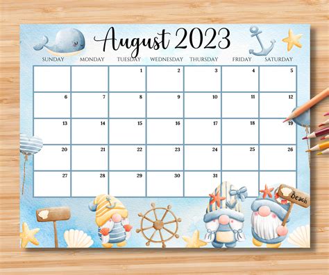 Editable Calendar August 2023