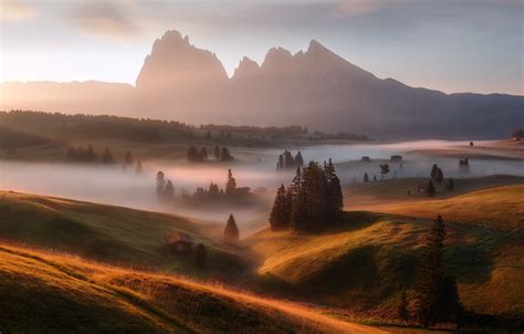 Wallpaper Nature Fog Alpe Di Siusi Seiser Alm Italian Dolomites