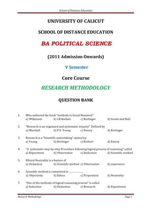 Rm Mcqs Uploadingb Mcq Of Rm Multiple Choice Questions Subject Research Methodology Paper