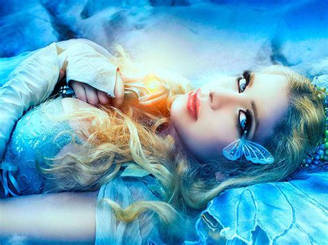 Beautiful Blue Girl With Blue Eyes And Red Lips Fantasy Art Desktop Wallpaper Hd Resolution