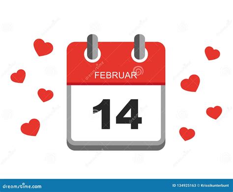 Valentines Day Red Calendar Icon Vector 14th February With Hearts Stock