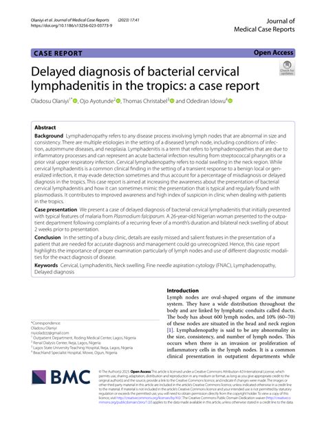 Pdf Delayed Diagnosis Of Bacterial Cervical Lymphadenitis In The