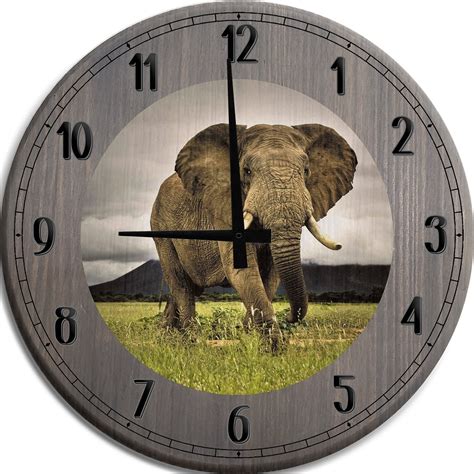 Large Wall Clock Majestic African Elephant Safari Endangered Man Cave