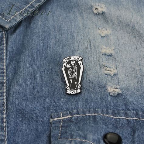 1pc Forever Ever Skeleton Metal Badge Brooch Button Pins Denim Jacket