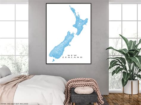 New Zealand Map Wall Art Print Poster Topographic Nz Country Road Map