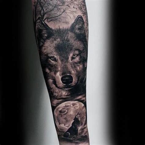 Wolf Howling At Moon Guys Realistic Forearm Sleeve Tattoo Ideas Wolf