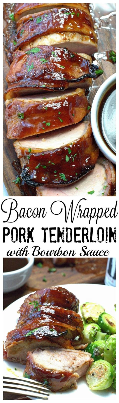 It's a simple roast made slightly sweet from brown sugar and then swaddled in smoky, salty. Bacon Wrapped Pork Loin with Bourbon Sauce | Recipe ...