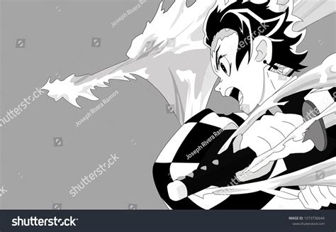 Ilustrasi Stok Illustration Character Kamado Tanjiro Black White