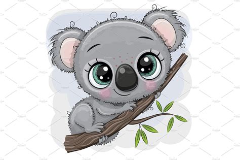 Cartoon Koala Is Sitting On A Tree Dibujos De Animales Tiernos