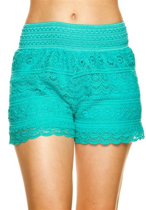 Jade Teal Turquoise Lace Crochet Single Layer Shorts From Coastal Cutie