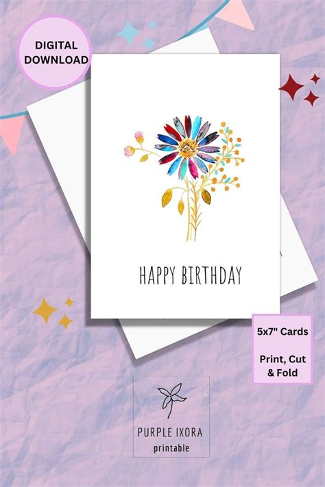 Happy Birthday Card Instant Downloadable Card Pdf Digital Birthday