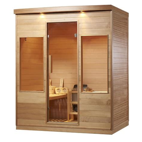 Canadian Hemlock Indoor Wet Dry Sauna With Exterior Lights 45 Kw Et