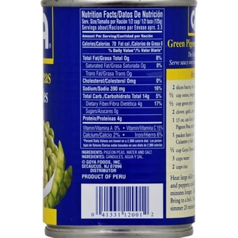 Goya Green Pigeon Peas Nutrition Facts