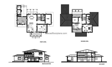 Two Storey Country House Free CAD Drawings