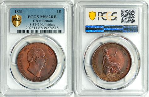 Great Britain 1831 William Iv Penny Pcgs Ms 62 Rb Ma Shops