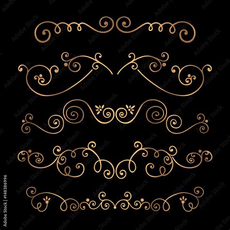 Victorian Swirly Ornaments Vector Set Of Gold Black Decorative Text